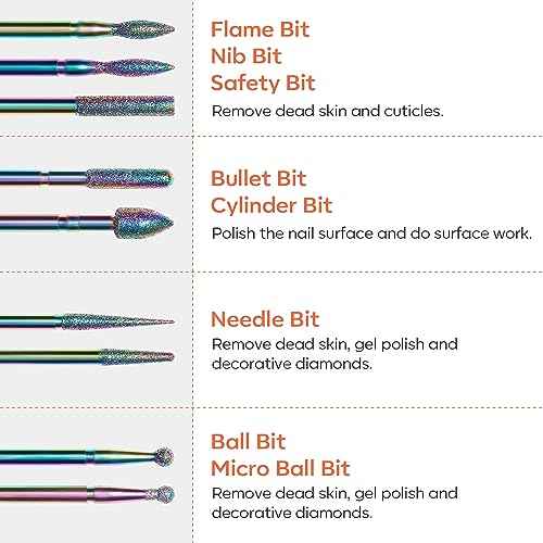 Modelones 24 Pcs Nail Drill Bit Set, 3/32¡± Ceramic Diamond Carbide Nail Drill Bits, Acrylic Gel Nail Bit Kit, Cuticle Remover Bits for Acrylic Gel Dip Powder Nail Manicure Pedicure