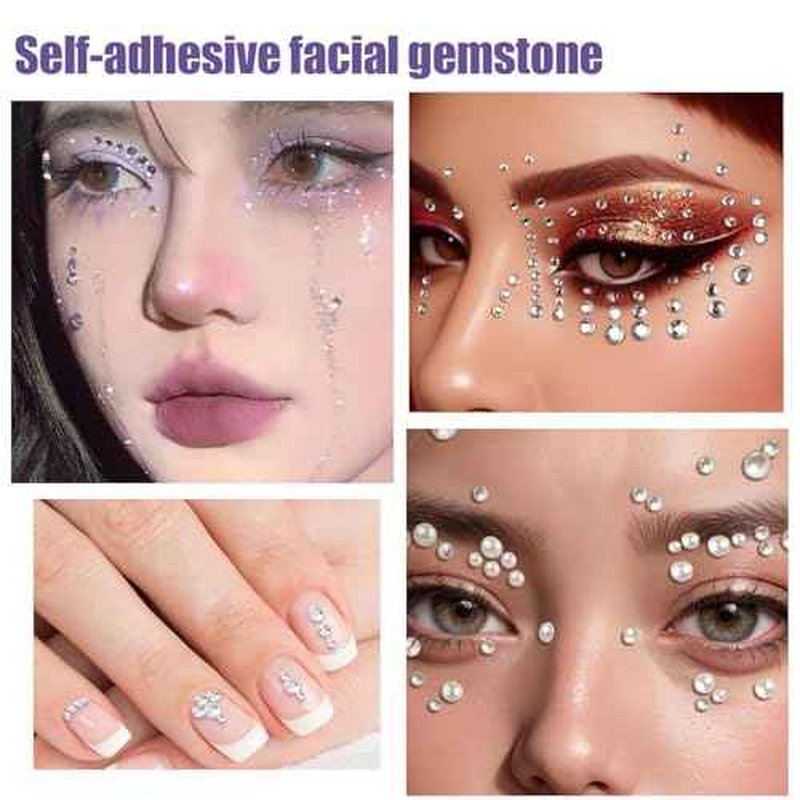 1700Pcs Self Adhesive Face Gems and Pearls for Makeup 3/4/5/6 mm DIY Face Gems Stick on, Eyes, Body, Hair, Makeup, Festival Decorations, DIY Crafts