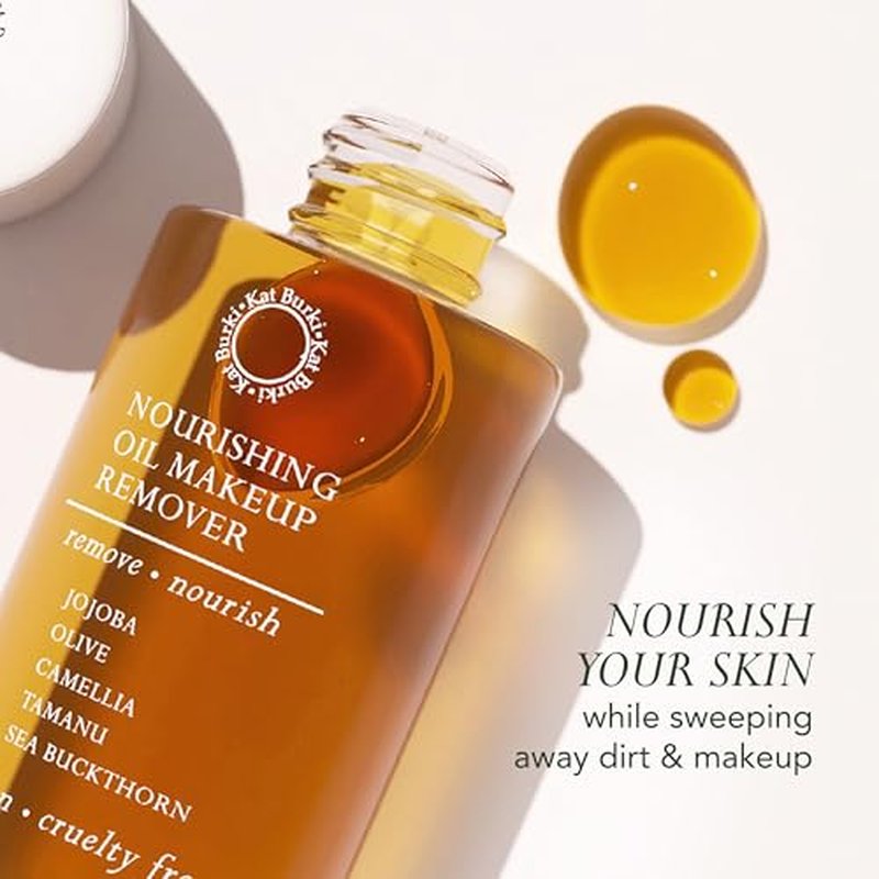 KAT BURKI Nourishing Oil Makeup Remover & Face Cleanser, Moisturizing Facial Cleansing Serum with Sea Buckthorn, Jojoba, Camellia Oil, 4 Fl Oz