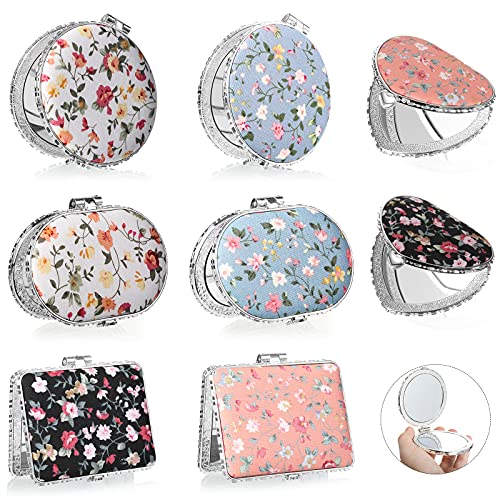 8 Pieces Flower Compact Mirror for Purse Bulk Small Compact Mirror Gift Makeup Floral Pocket Retro Folding Portable Travel Accessories for Women Girls Christmas Gifts