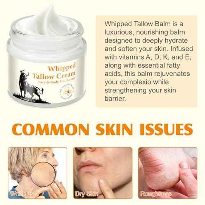 Beef Tallow Balm for Skin,Beef Tallow Balm for Sensitive Skin, Tallow Face Moisturizer with Grass-Fed Pure Beef Tallow & Honey & Beeswax for Dry Skin - 2.1 OZ