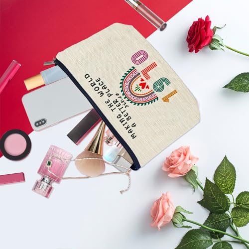 55th Birthday Gifts for Her Women, Happy 1970 55th Birthday Decorations Makeup Bag, Anniversary 55 Year Old Gift Ideas for Wife, Sister, Mom, Aunt, Cosmetic Travel Pouch for Mothers Day, Christmas