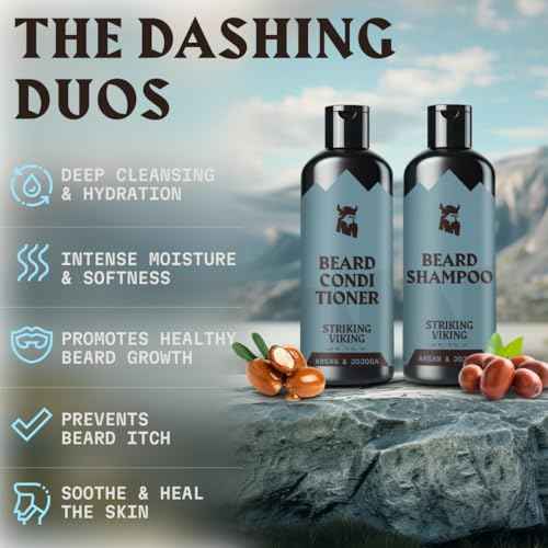 Striking Viking Beard Shampoo and Conditioner Set ? 4 Fl Oz Each, Fresh Masculine Scent - Beard Wash and Conditioner for Men - Cleanses & Softens, with Argan & Jojoba Oil - Sulfate & Paraben Free