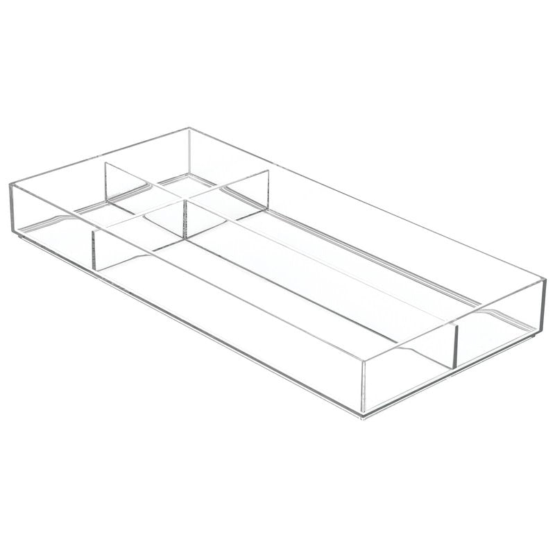mDesign Plastic Divided Makeup Organizer Holder Tray for Bathroom Drawer, Vanity, Countertop Storage - Cosmetic Organization Holds Palettes, Brushes, Accessories - Lumiere Collection - Clear