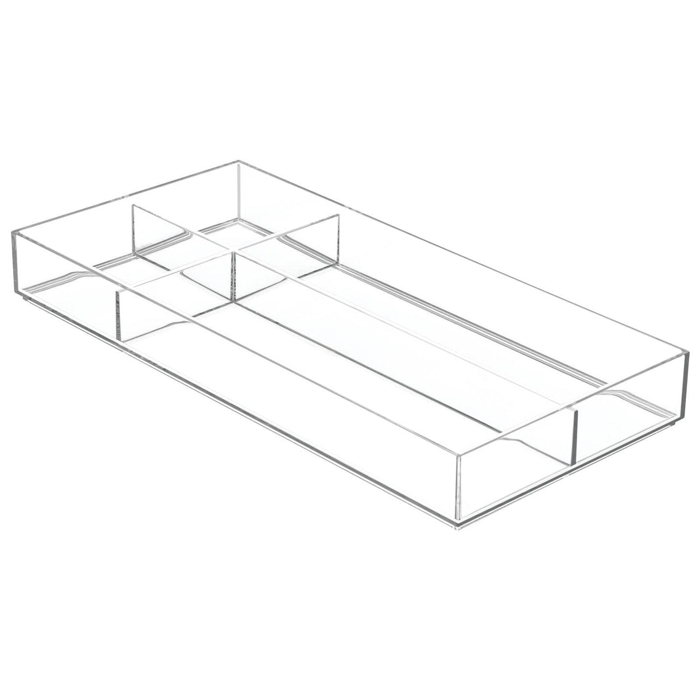 mDesign Plastic Divided Makeup Organizer Holder Tray for Bathroom Drawer, Vanity, Countertop Storage - Cosmetic Organization Holds Palettes, Brushes, Accessories - Lumiere Collection - Clear