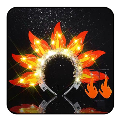 Sixexey Light Up Headbands Flame Headband Set LED Fire Headpiece Sun Flame Hair Accessories for Women