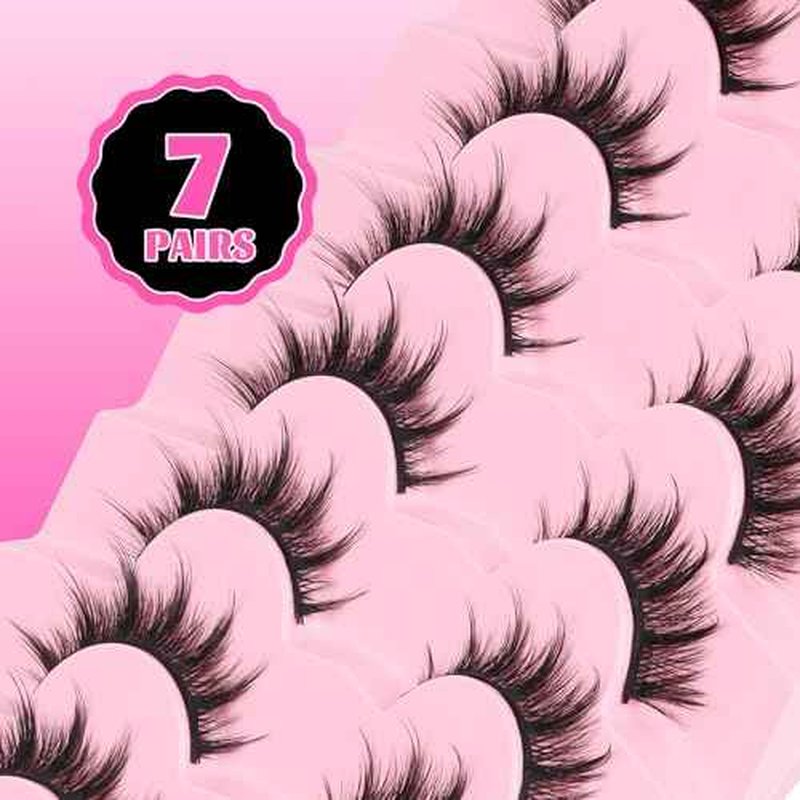 Veleasha Lashes Manga Eyelashes Cat Eye Lashes Spiky Eyelash C Curl Lash Wispy Natural Look False Eyelashes with Soft Cotton Band 7 Pairs Pack (Sunny)