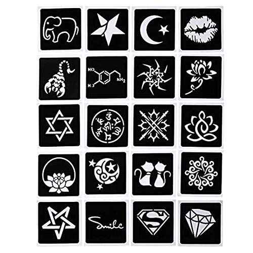 Temporary Tattoo kit£¬4Pcs Tattoo Cones,100% Natural Ready to Use Black Tattoo Paste, India Body DIY Art Painting for Women Men Kids with 20 Adhesive Stencils, 1 Bottle, 4Nozzles