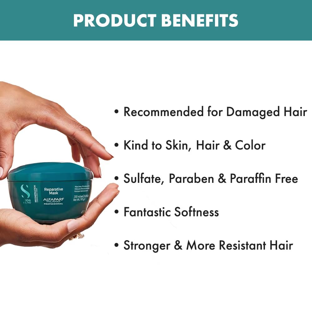 Alfaparf Milano Semi Di Lino Reconstruction Reparative Mask for Damaged Hair, Sulfate Free - Safe on Color Treated Hair - Paraben and Paraffin Free - Professional Salon Quality