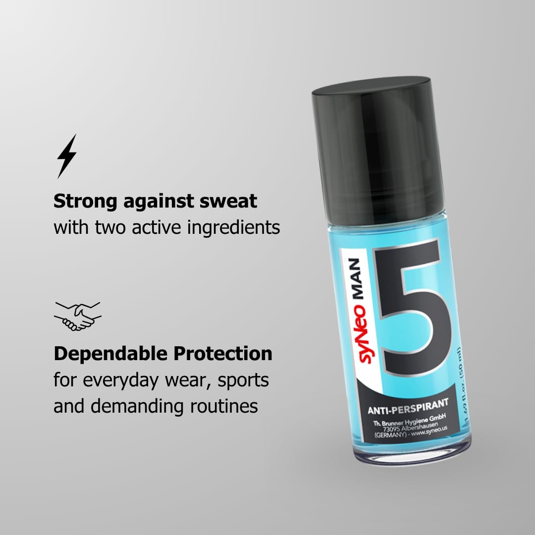 syNeo 5 Antiperspirant MAN Roll-On for men, Anti Sweat Deodorant for men against heavy sweating, Anti-Transpirant Antiperspirant Men Deodorant Roll-On, 1 pack 1.69 fl.oz.