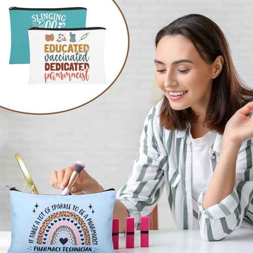 Kacctyen 9 Pcs Pharmacy Technician Gifts for Women Canvas Pharmacist Makeup Bag Canvas Zipper Cosmetic Bags Funny Pharmacy Technician Accessories for Pharmacist Nurse Coworker Medical Assistant