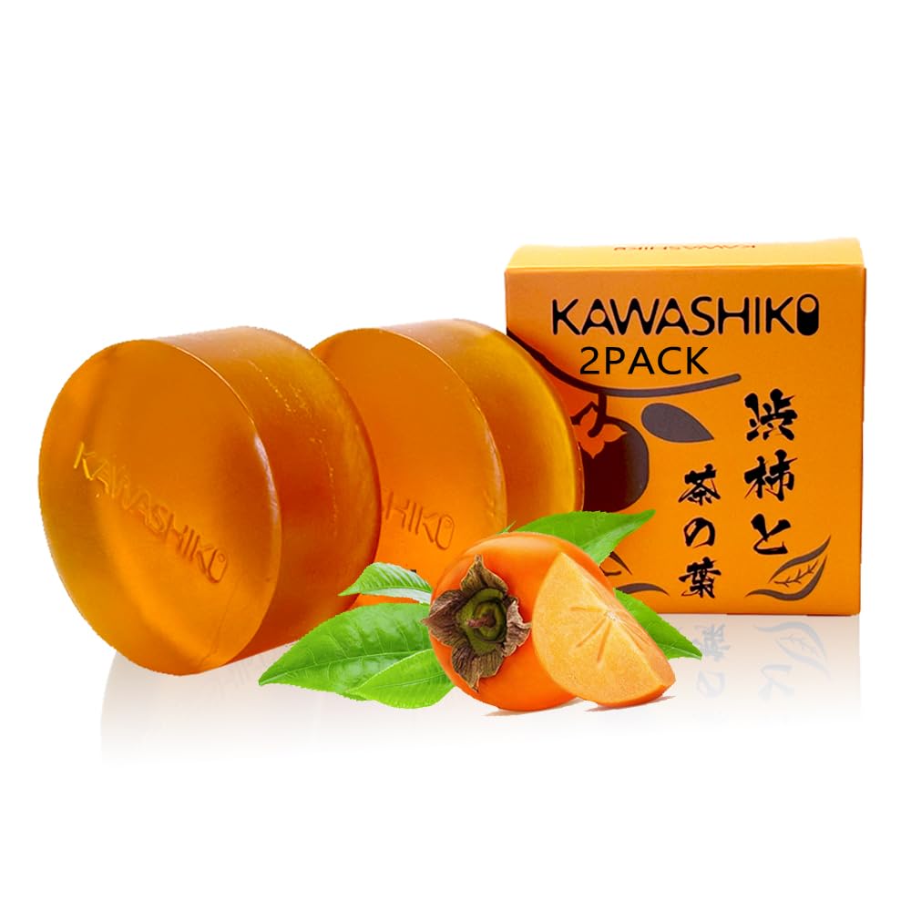 KAWASHIKI 2Pack, 100g Japanese Persimmon Handmade Soap Bar for Body, Persimmon Green Tea Helps Eliminate Old People Smell Body Odor, for Men & Women