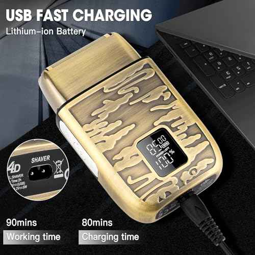 Electric Shavers for Men,3-Speeds Electric Razor,Head Shavers for Bald Men,Double Foil Beard Trimmer,Barber Supplies Waterproof Shaver, Gifts (Bronze-1)