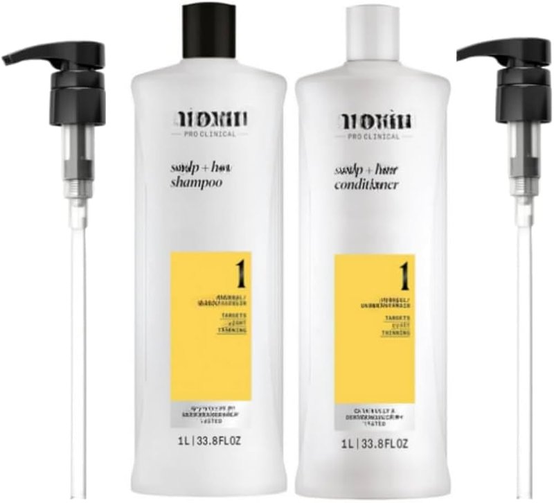System 1 Shampoo Cleanser and Scalp Therapy Conditioner, 33.8 floz with Pumps Included for Hair Thickening Natural Hair Growth.