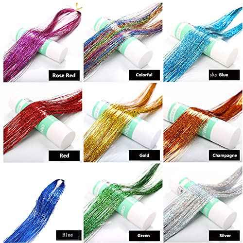 Hair Tinsel Kit, 16Color 47 Inches Glitter Heat Resistant Tinsel Hair Extensions Tensile with Hair Beads Wigs Tools & Accessories Tools Gift Set for Halloween Christmas Women Girls (16 COLOR KIT)