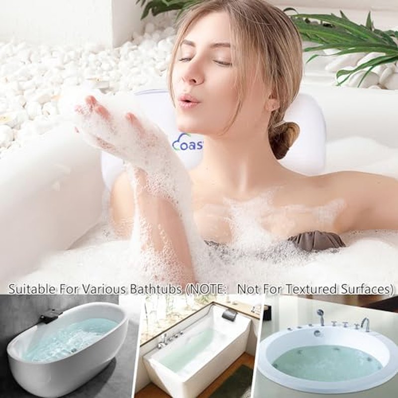 Coastacloud Full Body Bath Pillow for Bathtub, Luxury Bathtub Pillow with Suction Cups, 4D Breathable Mesh Spa Cushion for Headrest, Neck and Back Support, Quick Drying Polyester, White, 49" x 16"