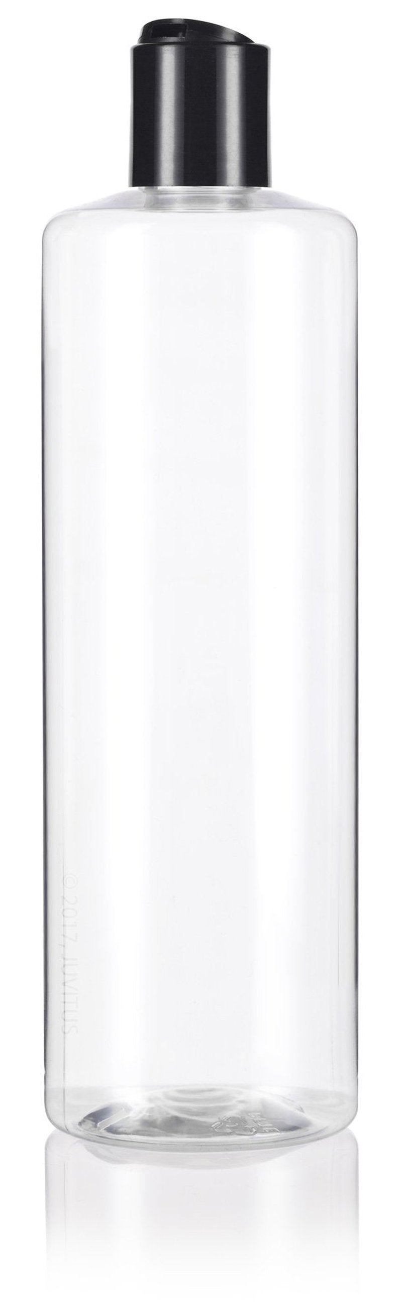 JUVITUS (12 pack) 16 oz Clear Cylinder PET Plastic Bottles with Disc Cap Lid