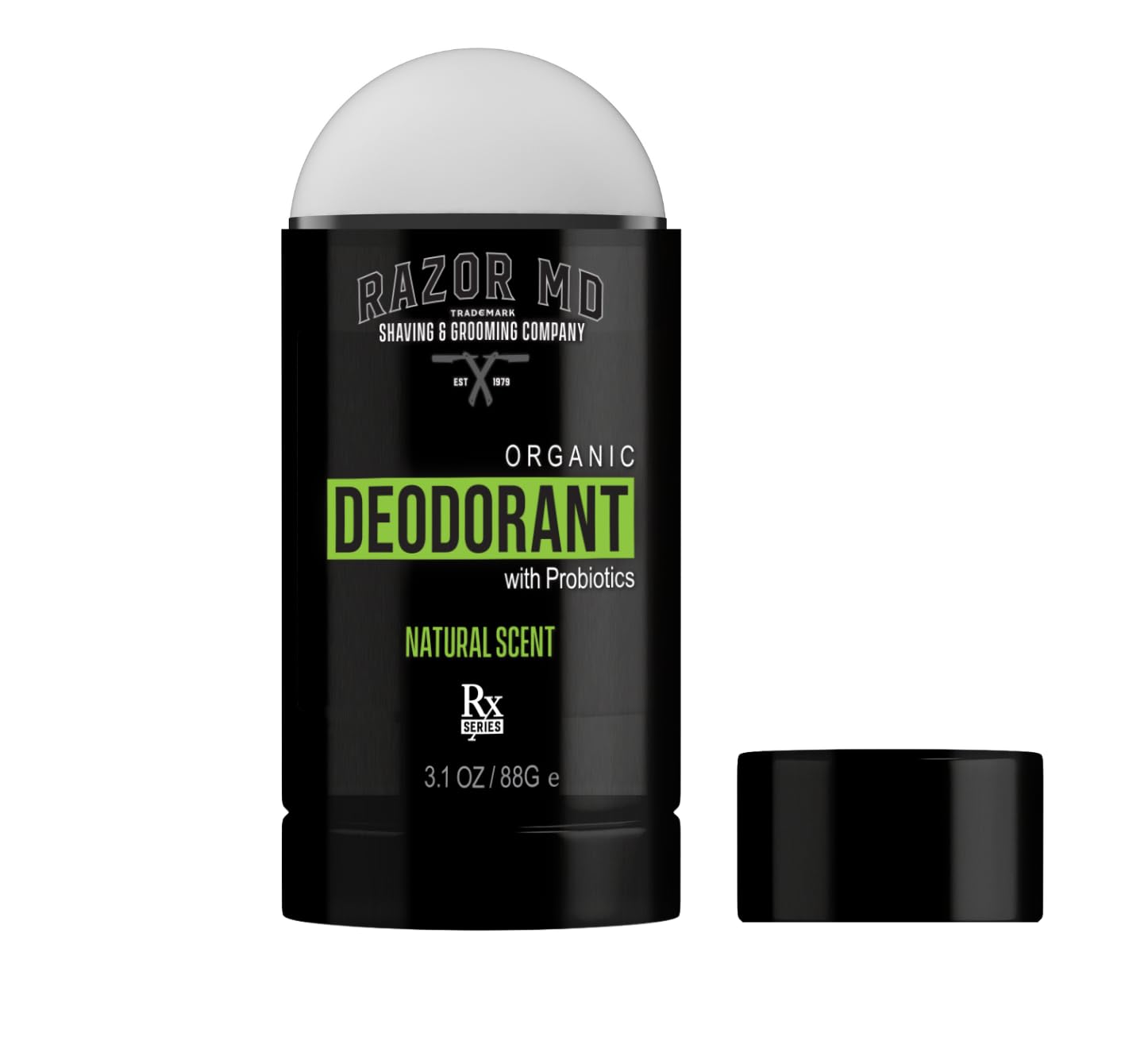 Razor MD Deodorant with Probiotics, Underarm Skincare Deo for Men, 3.1 oz