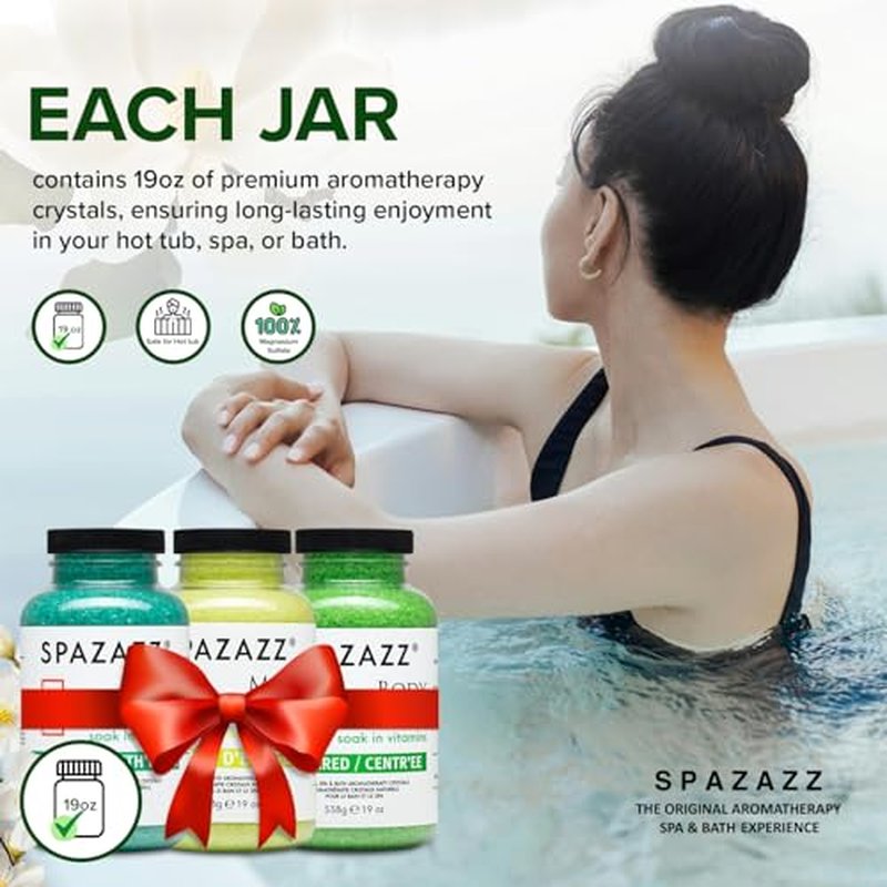 RX Therapy Spa and Hot Tub Aromatherapy Scented Relaxation Bath Salt Crystals - Mind Body and Soul Bundle Gift Set (19 Oz) Includes 5 Point Full Body Massage Tool & Hot Cold Towel (19OZ 3 Pack)