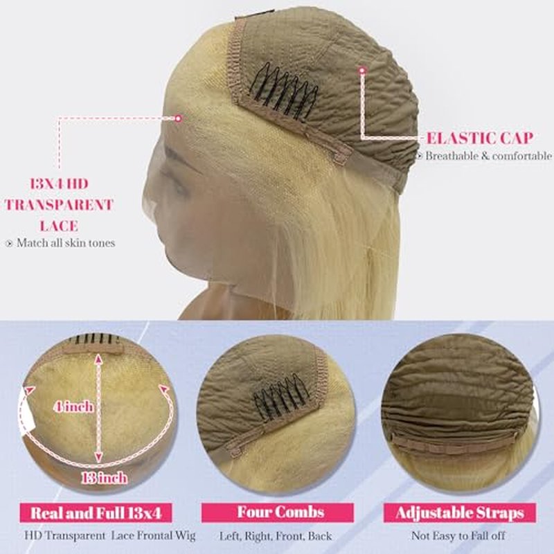 Licoville 8 Inch 613 Blonde Bob Wig Human Hair 13x4 Lace Front Wigs for Black Women Pre Plucked 180% Density HD Bob Wig