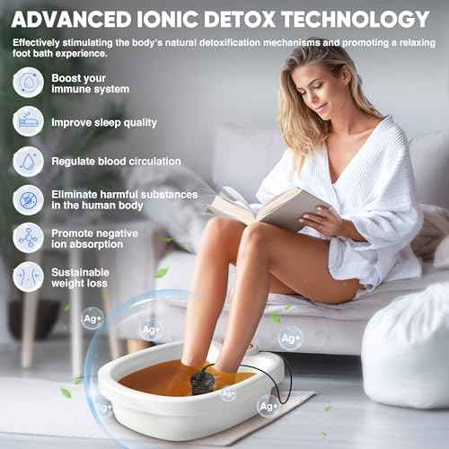 Ionic Foot Bath Detox Machine, Premium Ion Foot Spa for Home Use, Includes 3 Sea Salts (Original/Rose/Lavender), Basin, 2 Ion Arrays & Accessories, Perfect for Parents/Seniors/Partner/Self
