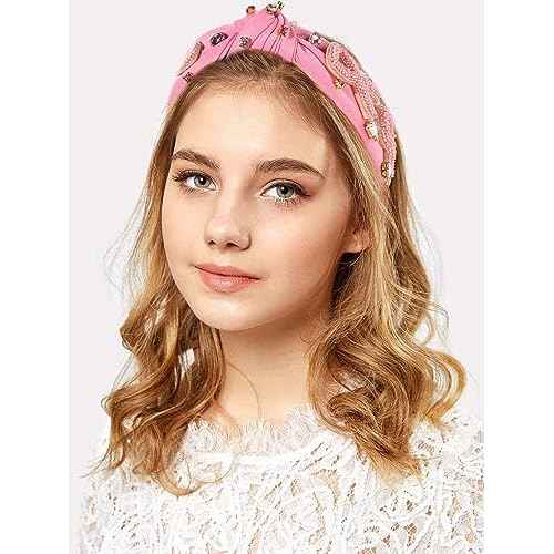Pink Knotted Headband Sparkly Rhinestone Breast Cancer Awareness Knot Headband Crystal Jeweled Pink Ribbon Fright Beaded Twist Hairband Headpiece Breast Cancer Awareness Hair Accessories Gift for
