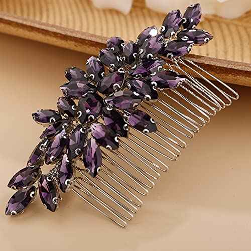 Crystals Hair Comb for Bride for Women for Girls Cute Teardrop Hair Comb Slide Multi-Color Purple