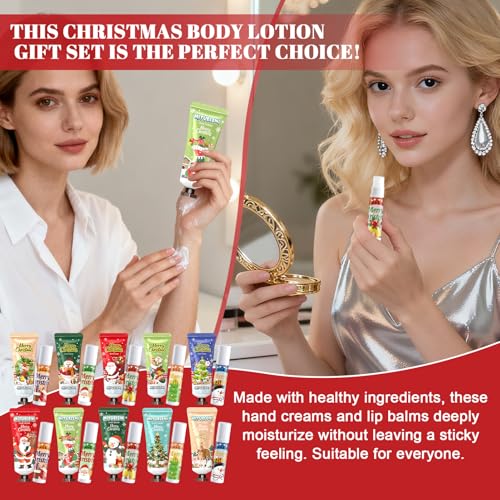 JAOJAO Christmas Lip Balm Bulk, Christmas Hand Cream with Organza Bag and Thank You Card Gentle Nourishing for Xmas for Girlfriend Wife Mother Colleague Teacher, Set of 40