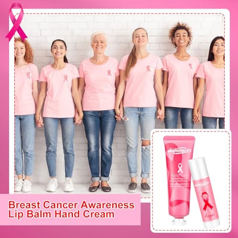 50 Sets Breast Cancer Awareness Favors Pink Ribbon Hand Cream Lip Balm with Thank You Cards Organza Bags Awareness Gifts for Women Nurse Breast Cancer Charity Event Survivor Campaign Party Favors
