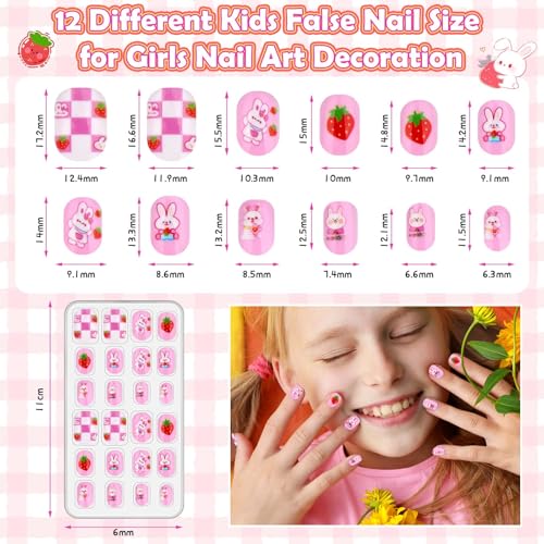 288 Pieces Kids Nails Press ons for Girls, Acejoz Fake Nail Set Pre Glue Stick on Short Nails for Children Little Girls 8-12 Year Nail Art Decoration