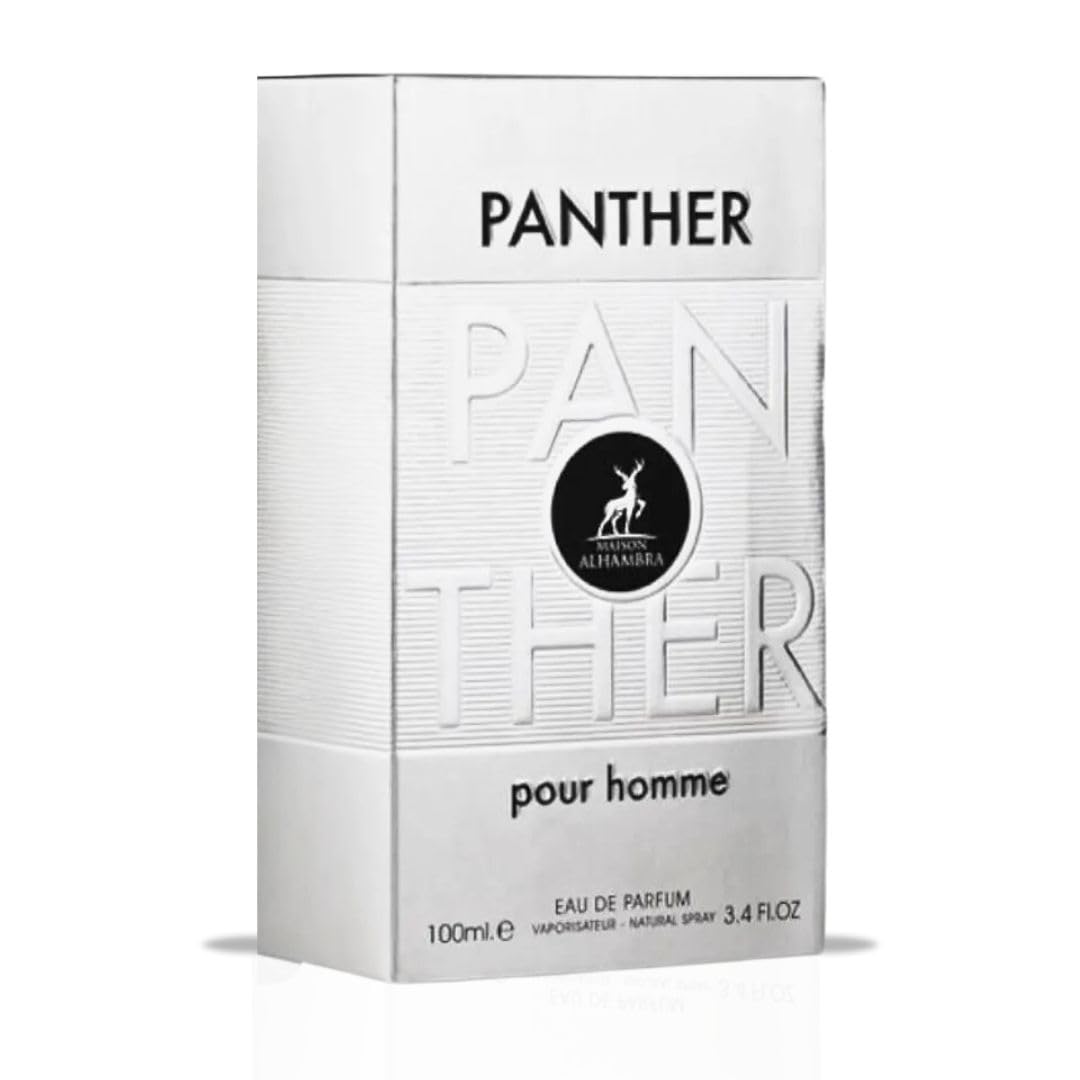 Maison Alhambra Panther Pour Homme Eau De Parfum Spray 100ML (3.4 OZ) Long Lasting Arabian Perfume For Men - Premium Perfume Men Fresh, Citrusy & Spicy Fragrance with Vanilla, Vetiver & Lavender Notes