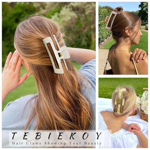 Extra Large Hair Claw Clips for Women, 5 Inch Unbreakable Large Rectangle Claw Clips for Thick Hair Neutral Huge Hair Clips Non-slip Hair Claws Tight Strong Hold Hair Claw for Women Girls 4 Packs