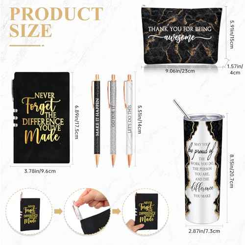 Domensi 6 Pcs Employee Appreciation Gift Set for Women Female Christmas Thank You Gift May You Be Proud 20 oz Rustic Marble Sign Tumbler Makeup Bag Journal for Teacher Nurse Lady Work Business(Black)