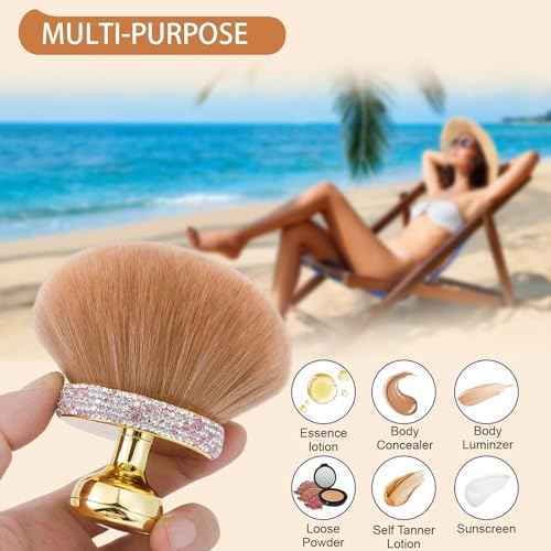 UNIMEIX Extra Large Body Makup Brush for Self Tanner with Drawstring Bag, 3.2 Inch Blend and Blur Body Sunscreen Applicator for Face, Legs, Body, Cream and Foundation (Gold)