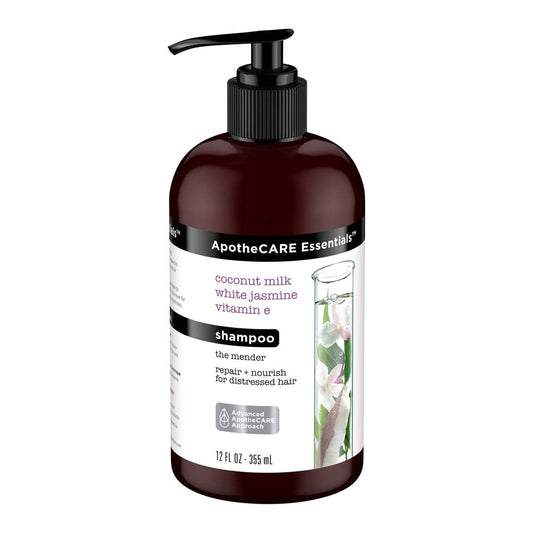 ApotheCARE Essentials The Mender Damaged Hair Repair Shampoo, Coconut Milk, White Jasmine, Vitamin E, 12 Ounce