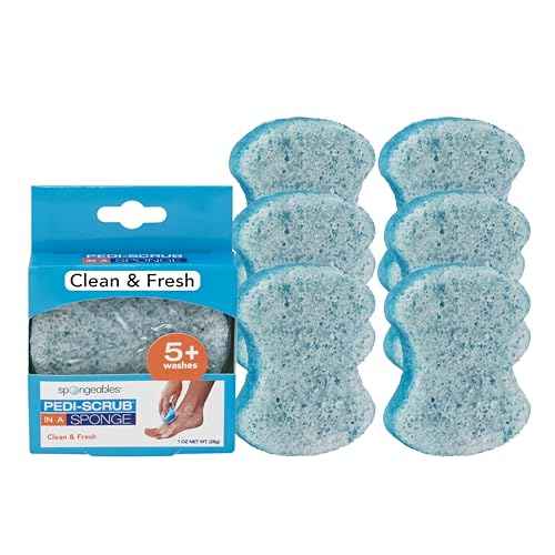 Spongables Pedi Scrub Foot Exfoliating 5+ Wash Travel Sponge, Clean & Fresh, 6 Count