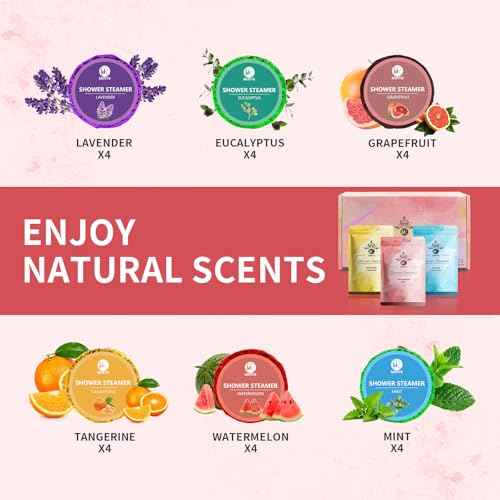 Shower Steamers Aromatherapy, 24-Pack Shower Bombs Birthday Gifts for Women, Christmas Stocking Stuffers Gifts with Eucalyptus Mint Lavender Watermelon Grapefruit Tangerine Essential Oils