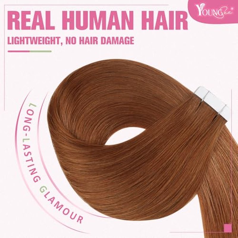 YoungSee Tape in Extensions Copper Human Hair Extensions Tape in 16 Inch Invisible Tape in Hair Extension for Women 20Pcs 50G