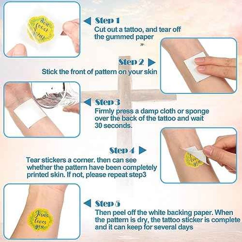 Landhoow 240 Pcs Jesus Loves You Tattoos Temporary for Kids Glitter Face Tattoos Cool Body Sticker Costume Accessory for Adults Boys Girls Party Favor