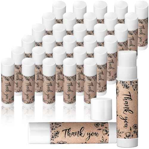 Redbaker 30 Pcs Thank You Gifts Party Favors Lip Balms Bulk Wedding Bridal Shower Favors for Guests Baby Shower Souvenirs Retro Wood Grain Moisturizing Lip Care for Women Employee Bag Filler Stuffer