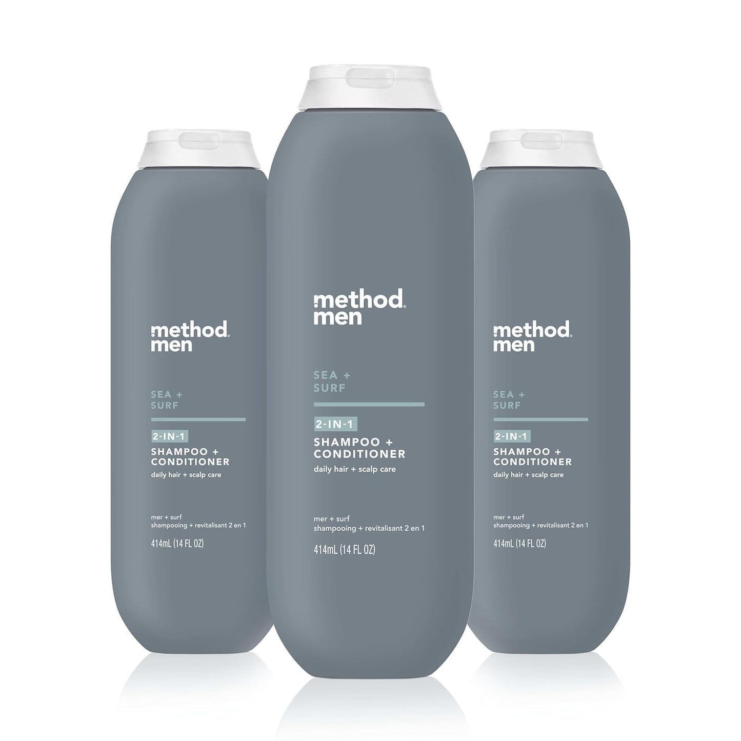 Method Men 2-in-1 Shampoo and Conditioner, Sea + Surf - Cleans and Conditions with Argan and Jojoba Oil - Made without Parabens - 14 oz, Pack of 3