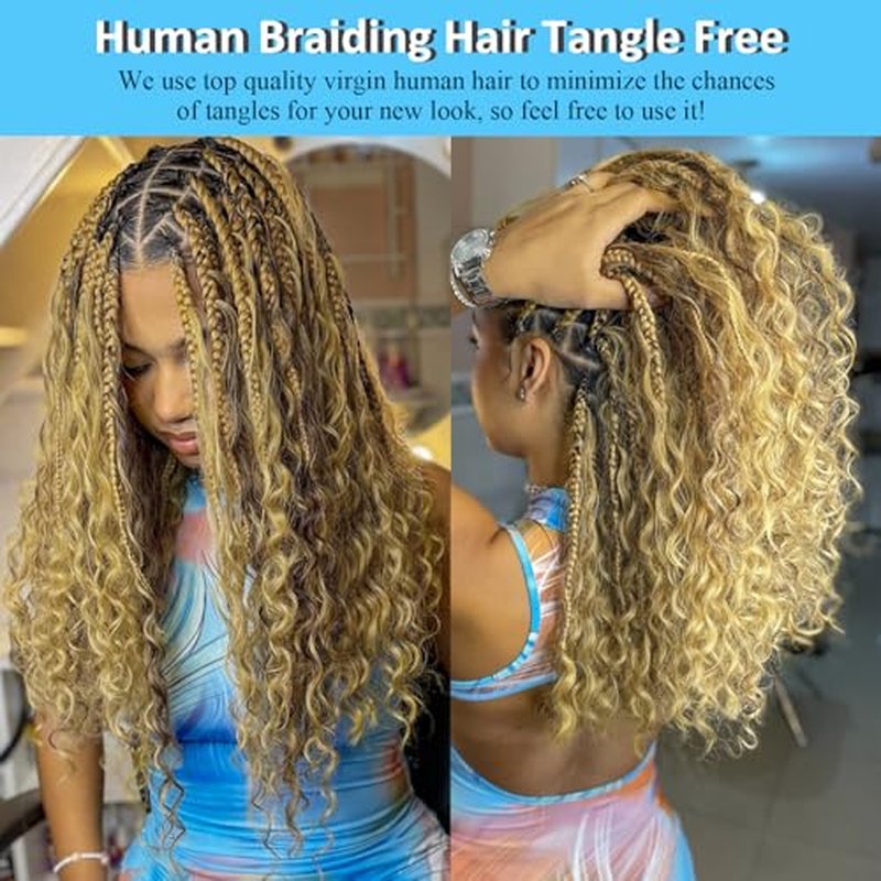 27 Human Braiding Hair 24 Inch Honey Blonde Deep Wave Bulk Human Hair For Braiding Boho Braids 100g Human Braiding Hair Water Wave Blonde Human Hair