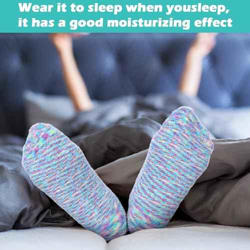 Tarpop 3 Pairs Aloe Socks Women Moisturizing Spa Socks for Dry Cracked Heel Feet Infused Gel Sleeping Fuzzy Lotion Valentines Day Gift for Women Men Softening Dry Feet(White, Green, Colorful)