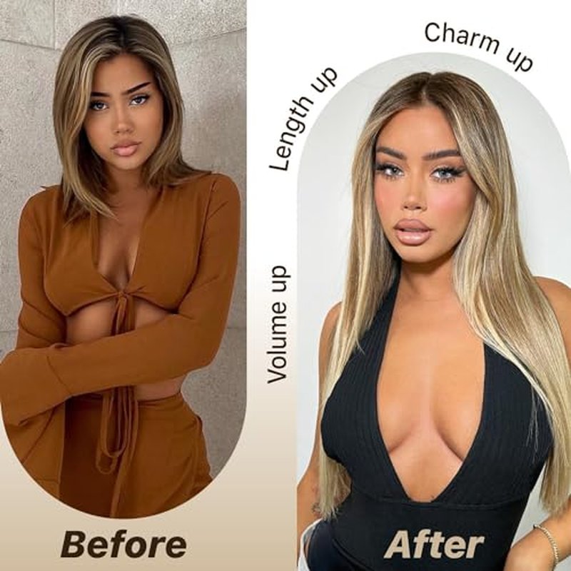 Ombre Blonde Wear and Go Glueless Wigs Pre Plucked Pre Cut for Beginners Synthetic Lace Front Wigs With Bangs Blonde Long Layered Straight Wigs 26 Inch 3 Seconds to Wear for Beginners