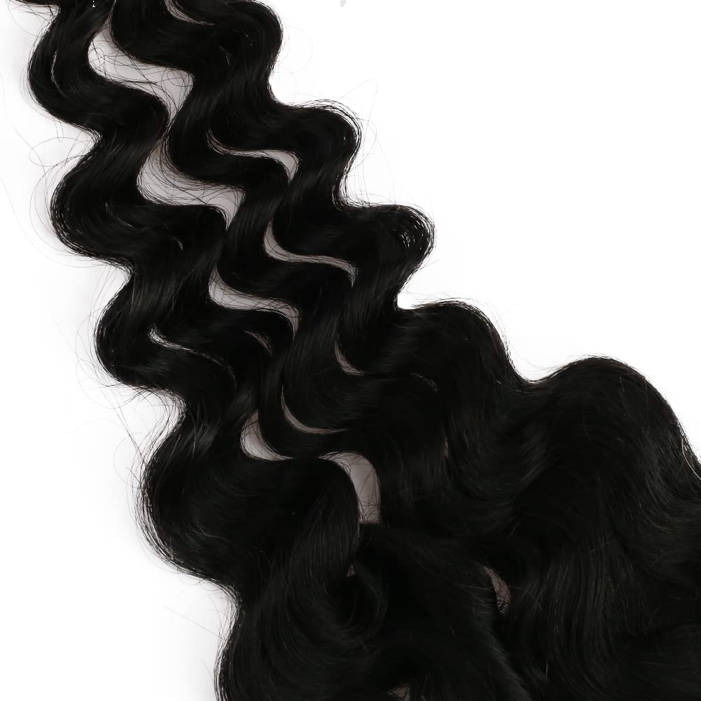 Full Shine 4 * 4 Lace Closure Hair Extensions 18 Inch Deep Wave Brazilian Real Human Hair Nature Black Remy Hair with Invisible Lace Closure for Women