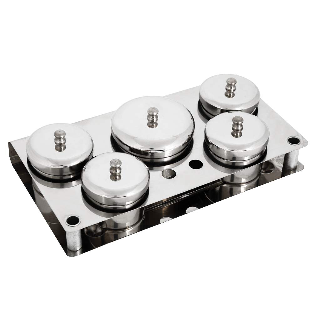 5 x Nail Art Equipment Cup Bowls with Storage Tray, Stainless Steel Acrylic Liquid Powder Cup with Lids Dappen Dish Nail Pen Brush Holder Mini Pot Cans for Glitter Nail Design Equipment Tools