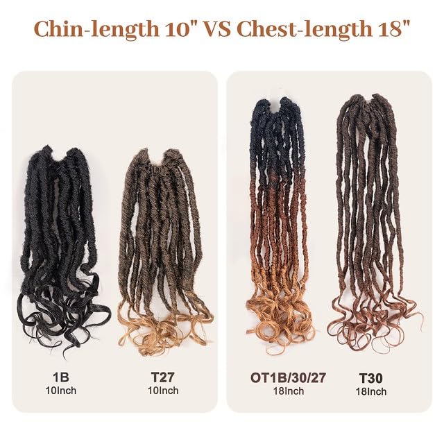 French Curl Locs Crochet Hair - 10 Inch Natural Black Faux Locs with Curly Ends | 8 Packs Pre-Looped Braiding Hair Extensions