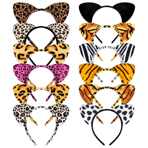 YARIEW 12 Pcs Cat Ears Headbands Animal Ears and Horns Headband Plush Horns Cosplay Costume Halloween Christmas