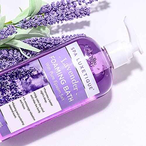 Spa Luxetique Bubble Bath, Foaming Bath with Epsom Salt, Chamomile Rose and Lavender Scent Bathing Set, 3 Pack 49.8 fl oz Christmas Gifts Set for Women and Men