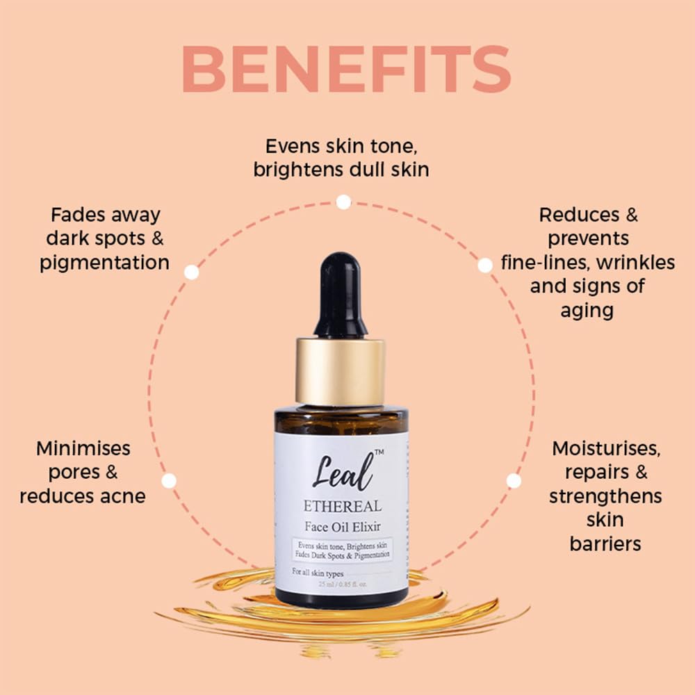 Leal Brightening Facial Oil, Rosehip Glow Face Oil, Rose Hip Drops, Pigmentation & Dark spots, Rose Squalane Oil For Face, Squalane Oil with Vitamin E - 25ml